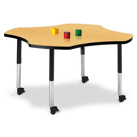 Jonti-Craft Berries Four Leaf Activity Table, Mobile, Maple/Black/Black 6453JCM011